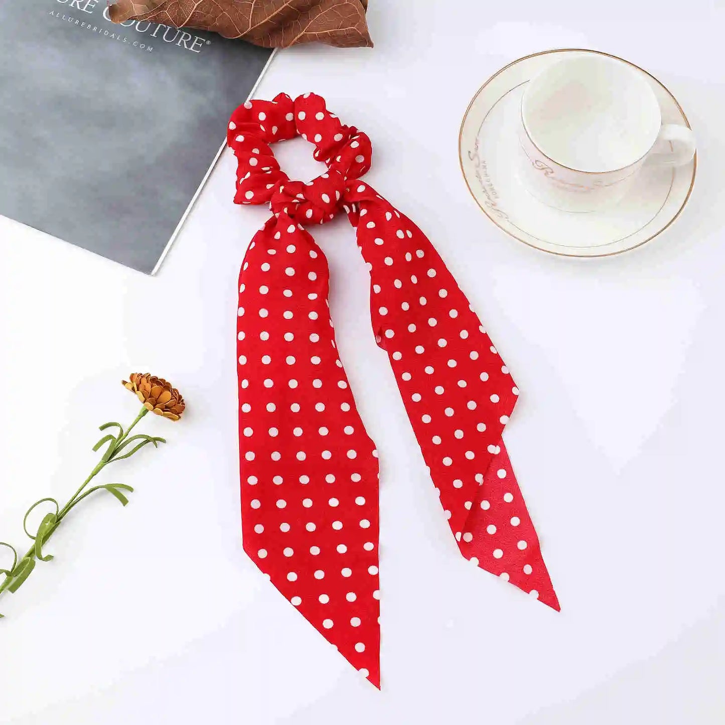 Korean Dots Scrunchie Hair Tie – Long Scarf Ponytail Elastic Hair Band for Women | Sweet Fashion Hair Accessories