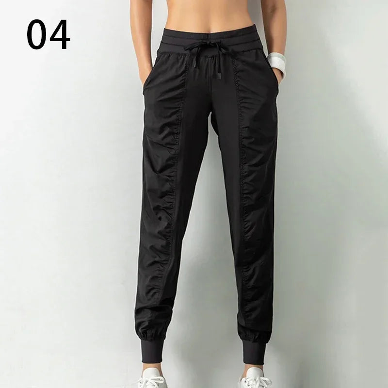 Pantalon de jogging femme à séchage rapide, cordon de serrage, athlétique, pour la salle de sport et le fitness, avec deux poches latérales