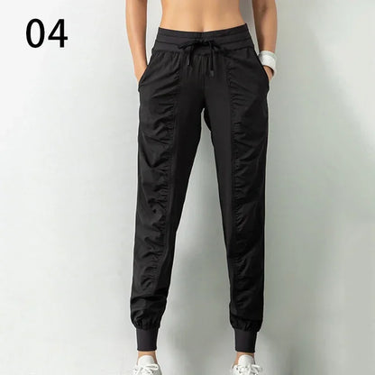 Pantalon de jogging femme à séchage rapide, cordon de serrage, athlétique, pour la salle de sport et le fitness, avec deux poches latérales