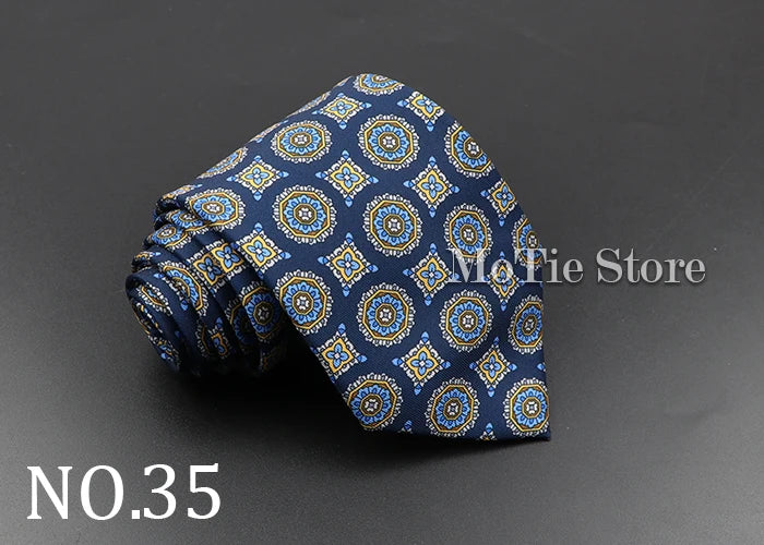 Men's 7.5cm Soft Silk Necktie – Floral & Dot Pattern Tie for Weddings, Business, Parties & Formal Wear
