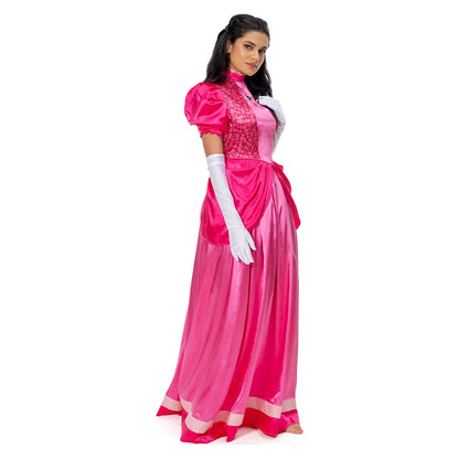 Princess Peach Cosplay Costume – Pink Fantasy Dress Set with Crown (Adult Women Halloween/Carnival Party Outfit, Includes Swimsuit Style Disguise)