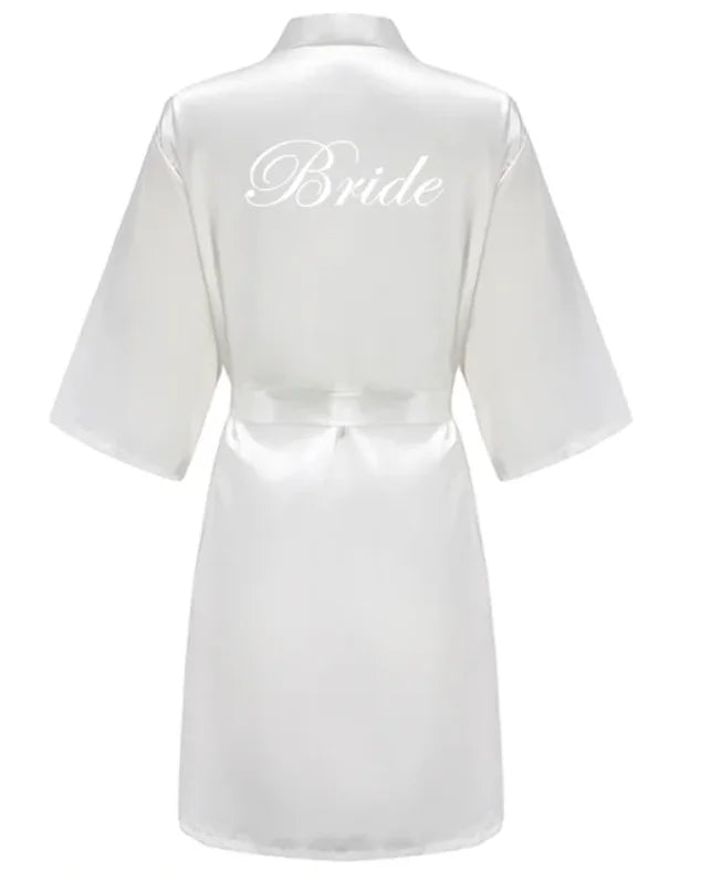 Wedding Party Team Bride Robe – Black Letter Satin Kimono Bridesmaid Bathrobe SP2000