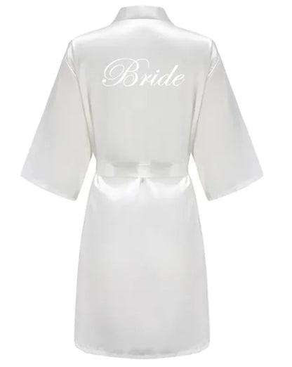 Wedding Party Team Bride Robe – Black Letter Satin Kimono Bridesmaid Bathrobe SP2000