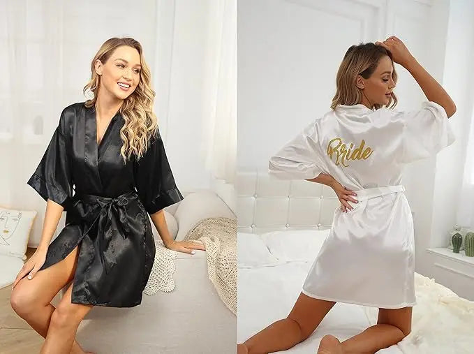 6-Piece Bridal Shower Robe Set – Bride & Bridesmaid Silky Robes Getting Ready Dressing Gown