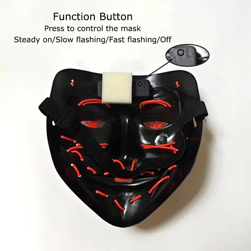 Masque LED sans fil Purge – Masque néon lumineux pour Halloween, fêtes et festivals