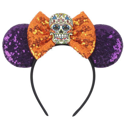 Diadema de orejas de Mickey Mouse de Lilo & Stitch – Lazo de lentejuelas de 5" Accesorio para el cabello de dibujos animados para mujeres y niñas | Diadema para fiestas y festivales