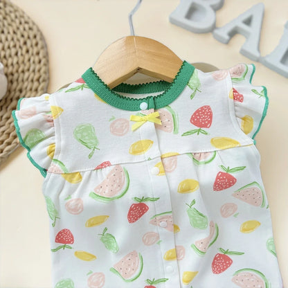 Pelele de verano para bebé recién nacido – Body de manga corta de algodón suave con estampado de dibujos animados para bebés y niñas (3-18 meses)