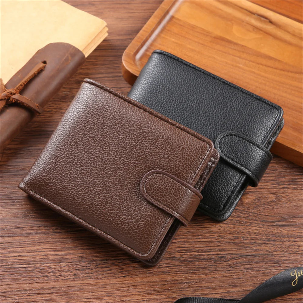 Billetera de cuero de gran capacidad para hombre con ventana para identificación, ranuras para tarjetas y monedero.