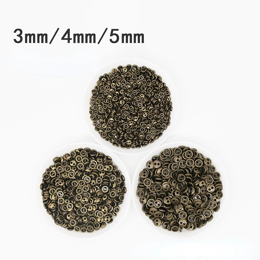 30 Mini-boutons métalliques (3-8 mm) – Boutons ronds à 2 trous pour vêtements de poupée DIY, couture, scrapbooking et loisirs créatifs
