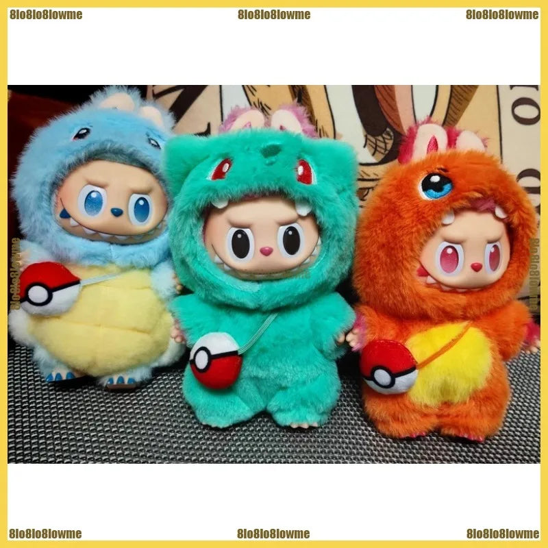 Kawaii Labubu Cartoon Plush Doll Clothes Set – Psyduck, Slowpoke & Charmander Outfit with Backpack, Fashion Mini Doll Accessories