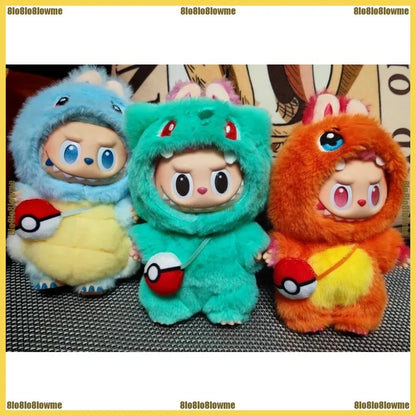 Kawaii Labubu Cartoon Plush Doll Clothes Set – Psyduck, Slowpoke & Charmander Outfit with Backpack, Fashion Mini Doll Accessories