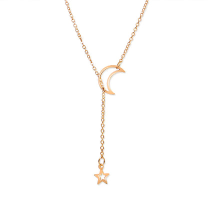 Gargantilla con colgante de luna y estrella dorada – Cadena minimalista de aleación con dije para mujer | Regalo de joyería de moda para fiesta