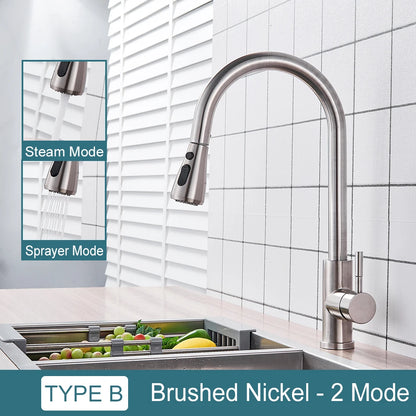 Black Kitchen Faucet – Single-Handle Pull-Out Mixer Tap with 2-Function Spray, Hot & Cold Water, Deck-Mounted Sink Faucet