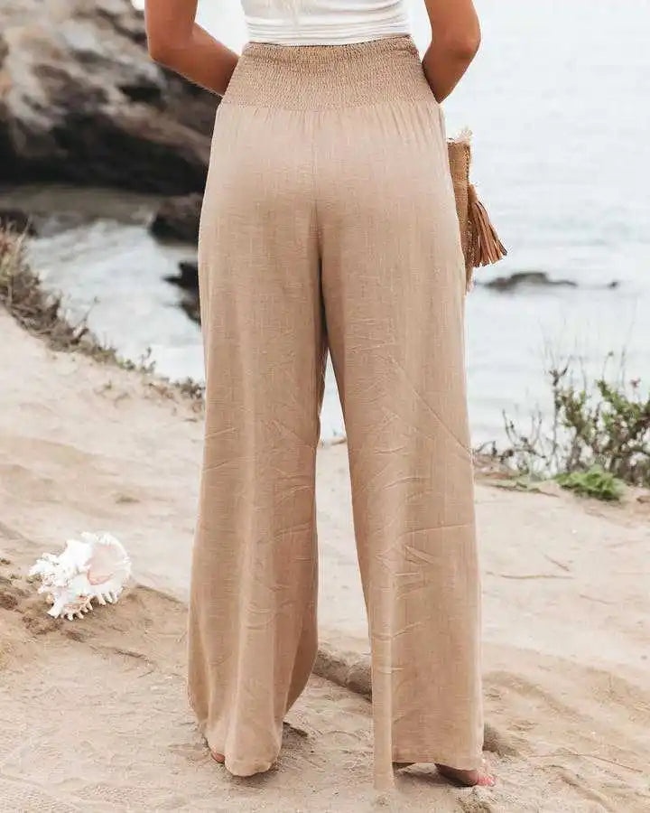 Pantalon ample décontracté pour femme, taille mi-haute avec cordon de serrage, style européen et américain, idéal pour la plage au printemps et en été