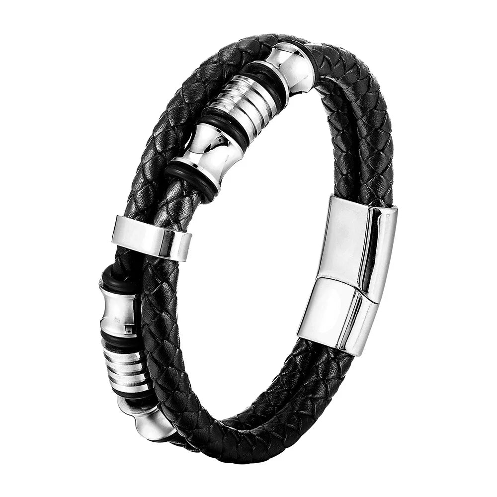 Braided Leather Rope Bracelet – Genuine Leather Bracelet with Stainless Steel Magnetic Clasp for Men & Women | Fashion Jewelry Gift