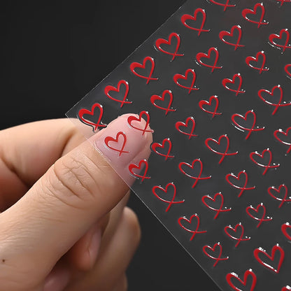 8-Sheet 3D Heart Nail Stickers – Cute Pink Black White Gold Self-Adhesive Nail Art Decals (8×10cm)