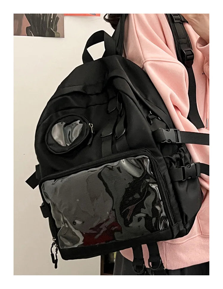 Mochila Ita Kawaii Estilo Collage – Mochila Escolar Transparente con Bolsillo en Forma de Corazón para Adolescentes, Mochila de Moda Japonesa JK, Mochila para Laptop para Mujeres, Bolso de Hombro para Estudiantes Estilo Harajuku 2024