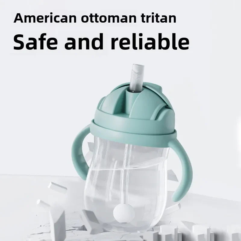300ML Baby Straw Water Bottle with Handle Portable Toddler Training Cup for Kids