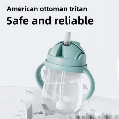 300ML Baby Straw Water Bottle with Handle Portable Toddler Training Cup for Kids