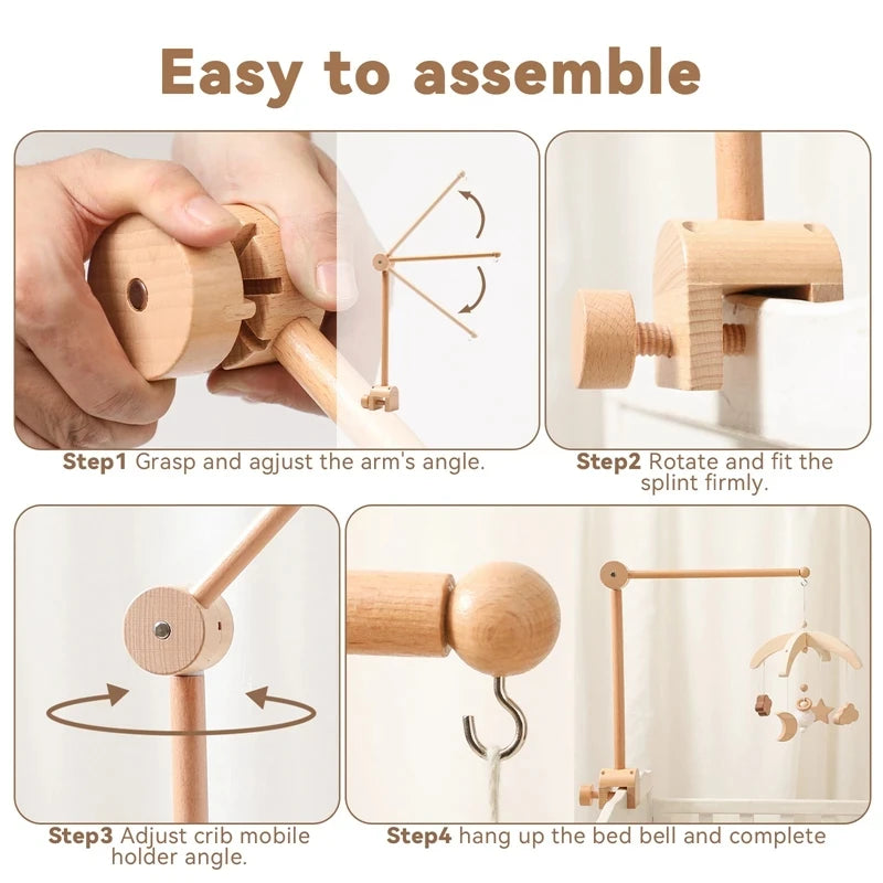 Móvil Musical para Cuna de Bebé Recién Nacido – Caja de Música con Sonajero Colgante Giratorio de Estilo Madera, Juguete Musical Relajante para Bebés de 0 a 12 Meses, Decoración para Cuna de Guardería y Regalo para Baby Shower