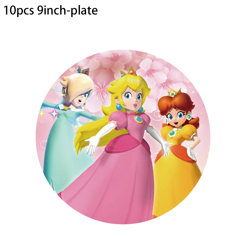Princess Peach Party Supplies Set – Cartoon Anime-Themed Tableware, Balloons & Decorations for Children's Birthdays & Baby Showers