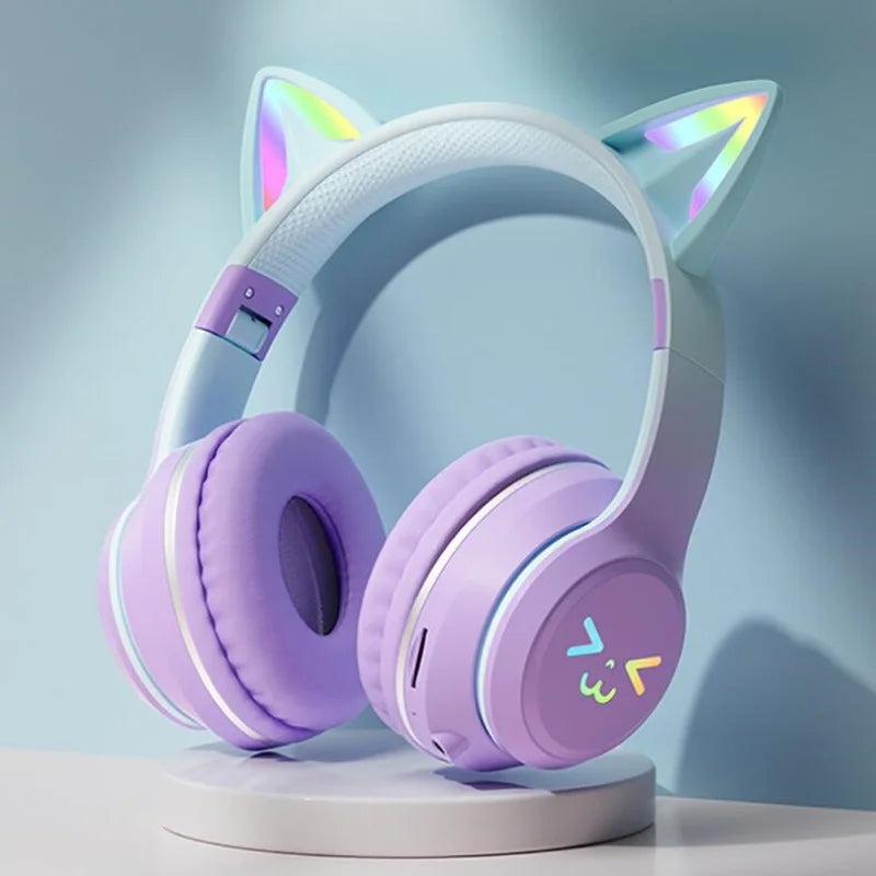 RGB Cat Ear Wireless Bluetooth Headphones – Luminous Gaming Headset with Microphone, Noise Reduction & HiFi Sound for Girls, Calls & Music