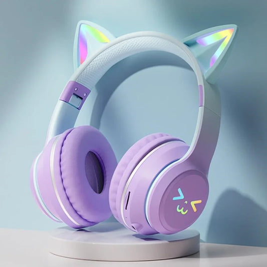 RGB Cat Ear Wireless Bluetooth Headphones – Luminous Gaming Headset with Microphone, Noise Reduction & HiFi Sound for Girls, Calls & Music
