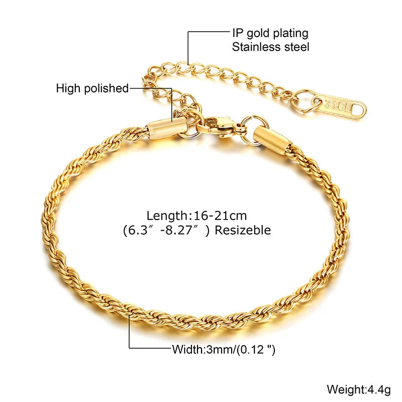 Non-Tarnish Stainless Steel Herringbone Bracelet – Gold Plated Waterproof Stackable Chain Bracelet for Women | Fashion Jewelry Gift