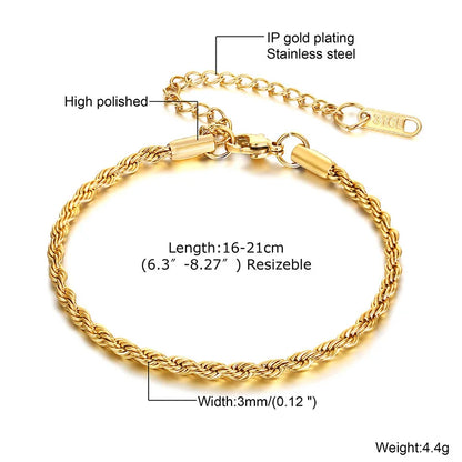 Non-Tarnish Stainless Steel Herringbone Bracelet – Gold Plated Waterproof Stackable Chain Bracelet for Women | Fashion Jewelry Gift
