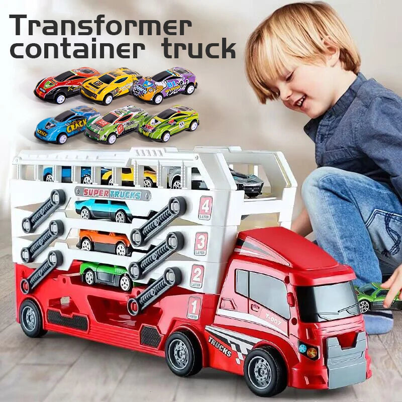 Pop-Up Container Truck Toy – Engineering Racing Vehicle with 6 Alloy Wheels, Push-Pull Construction Toy for Children & Kids