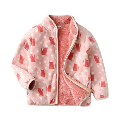 Girls Heart Print Fleece Jacket 2-8T, Cute Thick Winter Coat with Zipper, Warm Baby and Toddler Outerwear for Cold Weather