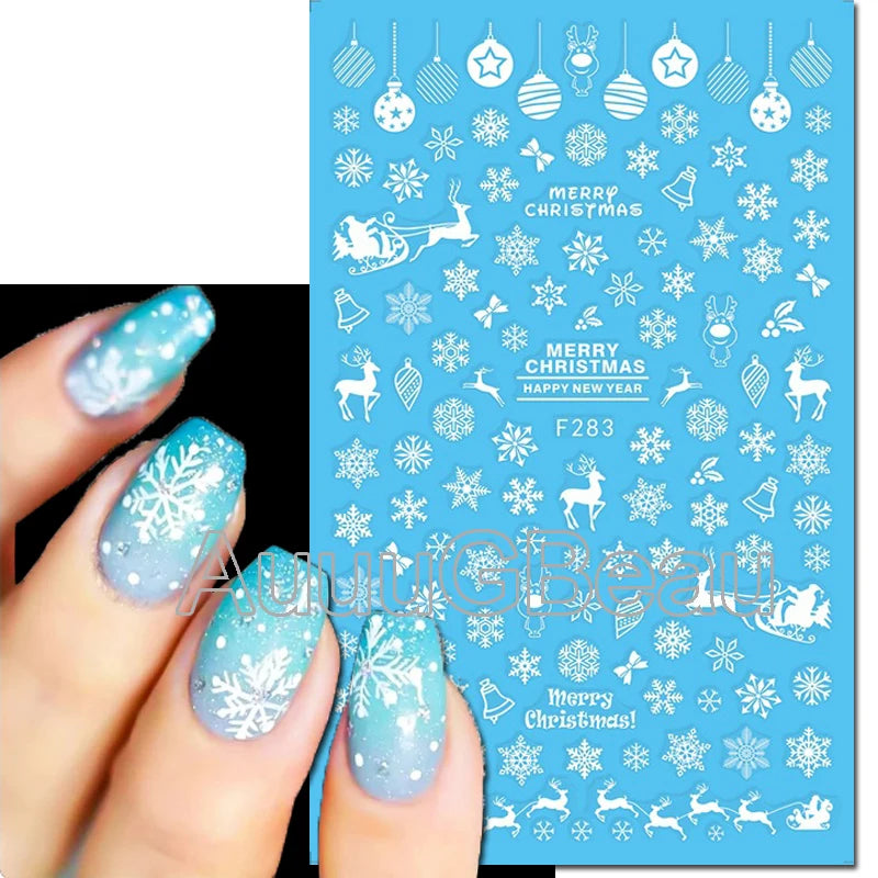 3D Christmas Nail Art Stickers – Snowflake & Winter Tree Nail Decals for Nail Tips Decoration