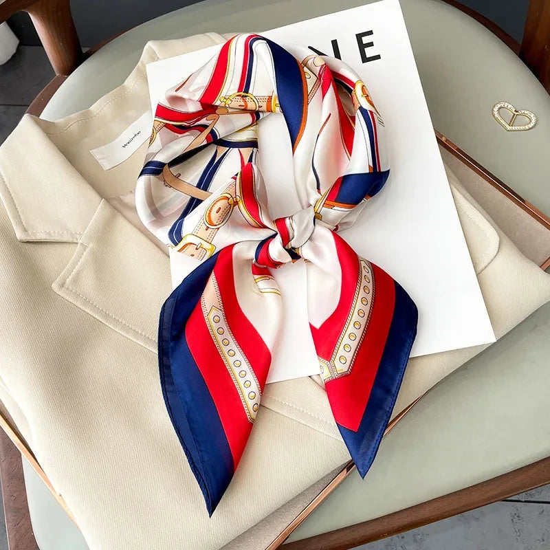 70x70CM Foulard en soie imprimé pour femme – Châle Pashmina carré tendance, tour de cou de luxe, bandeau et bandana décoratif