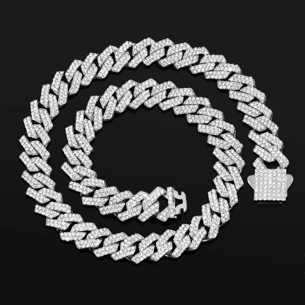 Cadena Cubana de Eslabones Iced Out de 14mm – Gargantilla Hip Hop con Diamantes Engastados para Hombres y Mujeres | Joyería de Lujo de Moda Urbana