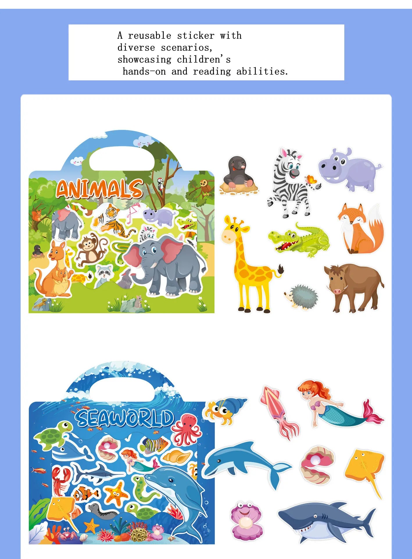 Kids Reusable Scene Sticker Book – DIY Cartoon Animal Puzzle Sticker Game, Early Learning Cognition Toy, Creative Educational Activity Gift for Children