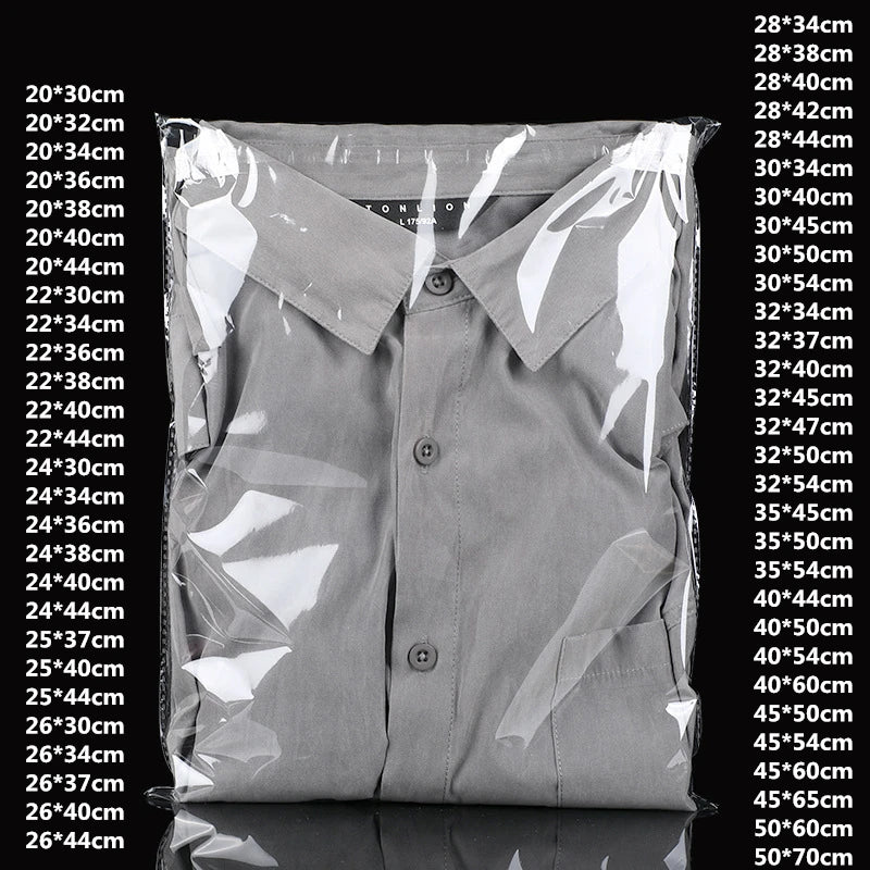 StoBag 100 sacs auto-scellants transparents pour vêtements – Sacs d'emballage en plastique transparent avec fermeture adhésive pour t-shirts, cadeaux, mariages et fêtes