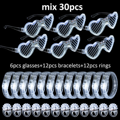 Juego de recuerdos LED para bodas – Gafas luminosas, pulseras que brillan en la oscuridad y anillos parpadeantes para bodas