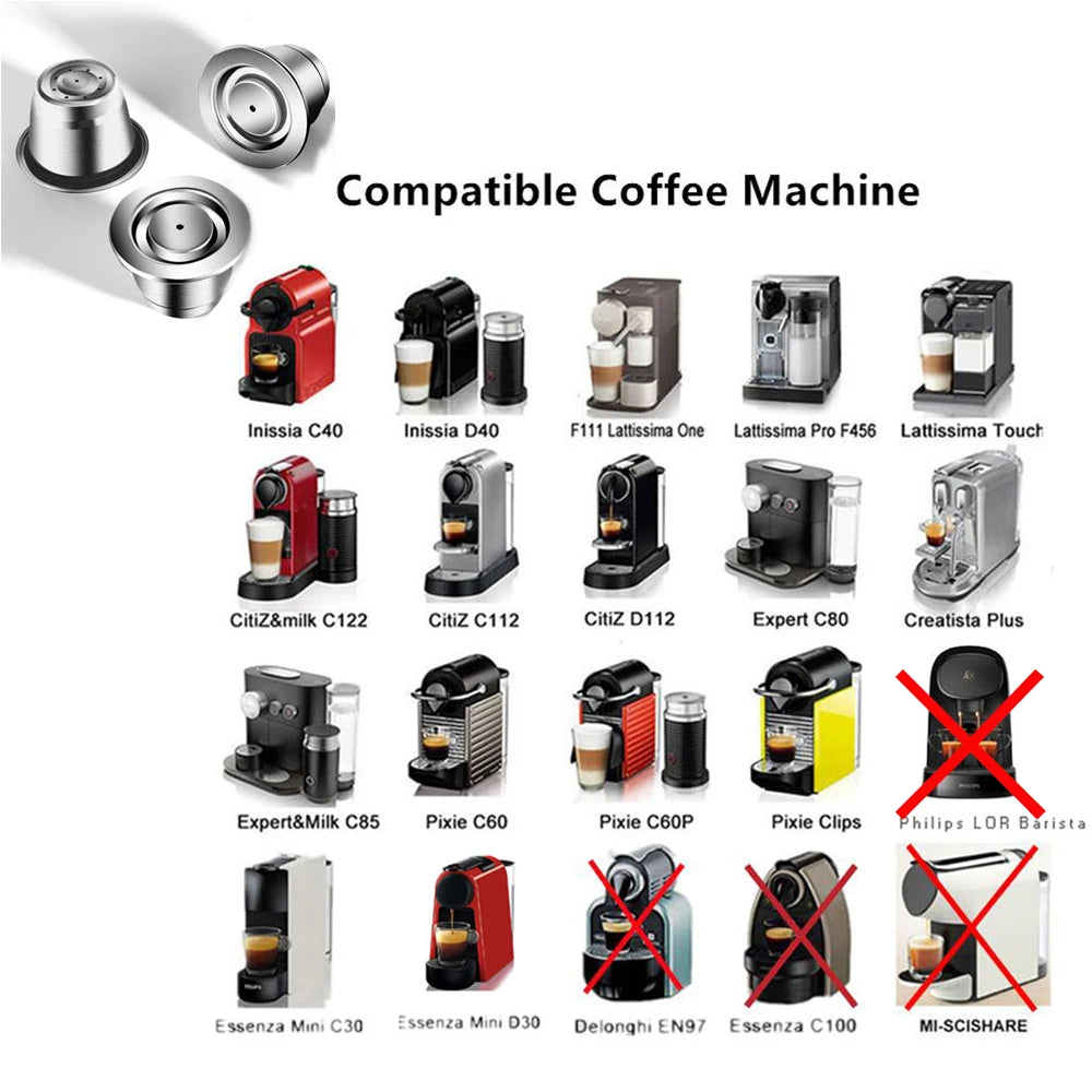 iCafilas Reusable Coffee Capsule – Stainless Steel Refillable Coffee Pod Filter Compatible with Nespresso Coffee Machines, Eco-Friendly Reusable Espresso Cup for Home Brewing