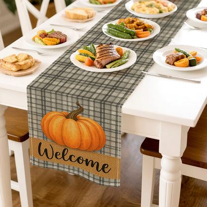 Autumn Pumpkin Illustration Table Runner – Durable Fall Table Decor for Weddings, Kitchen, Dining Room, Thanksgiving & Parties