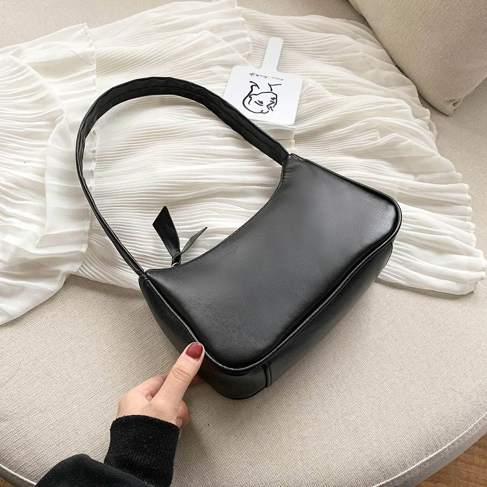 Bolso de hombro retro de piel sintética para mujer – Bolso de mano de moda con asa superior, monedero informal de color sólido para mujer