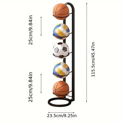Organisateur de ballons de sport en métal noir – Support de rangement multifonctionnel pour la maison, le garage et la salle de sport