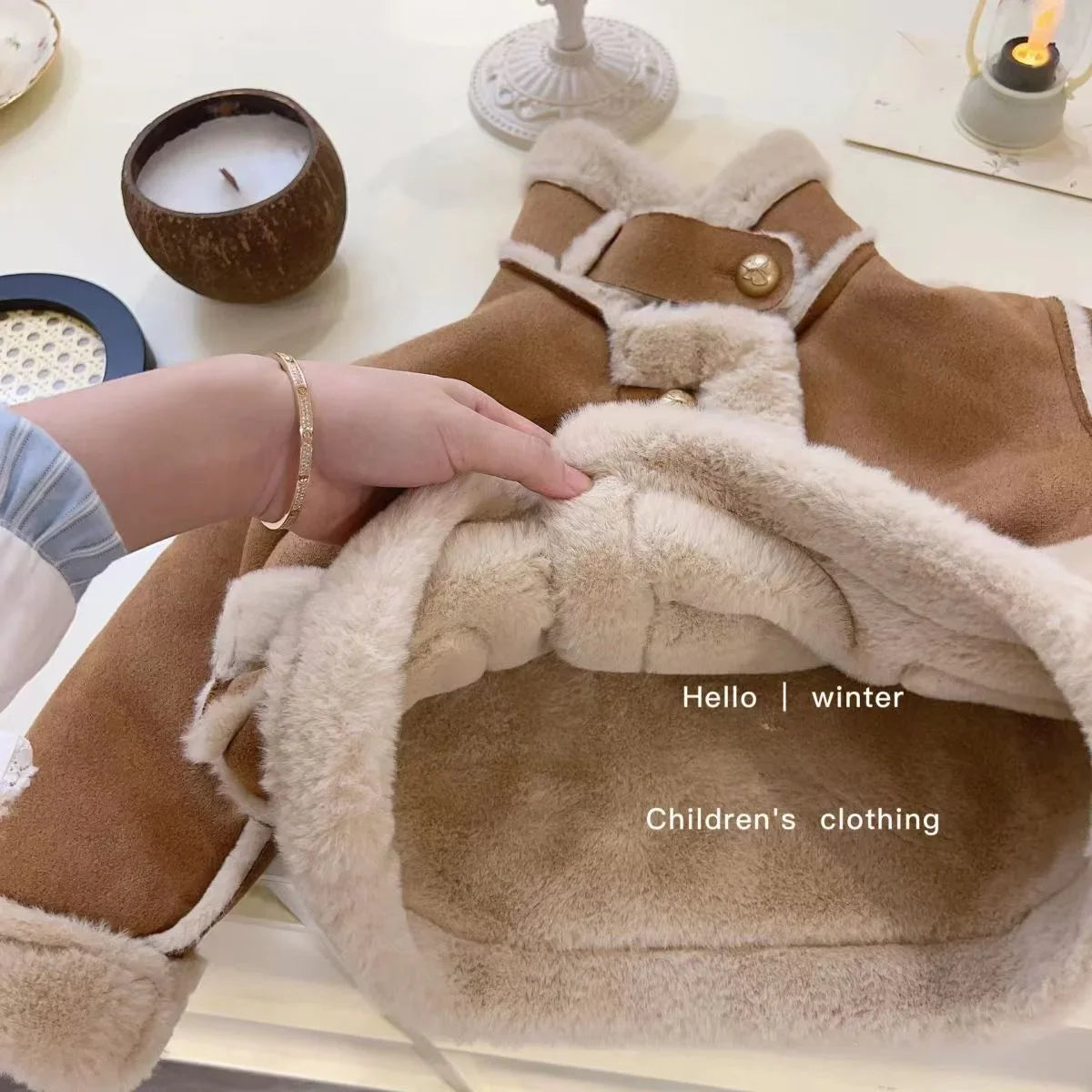 Girls Winter Coat with Plush Lining, Thick Cotton-Padded Baby Jacket, Fashionable Warm Outerwear for Kids and Toddlers