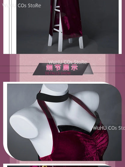 Resident Evil 4 Ada Wong Cosplay Costume | Red Cheongsam Embroidery Dress with Wig | Halloween Carnival & Anime Roleplay Suit for Women
