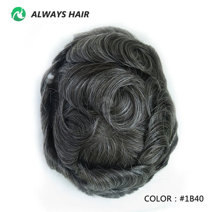 0.12-0.14mm PU Skin Hombres Peluquín – Peluca de Sistema Capilar de Cabello Humano Indio de Grosor Completo | Reemplazo de Cabello Natural con 130% de Densidad