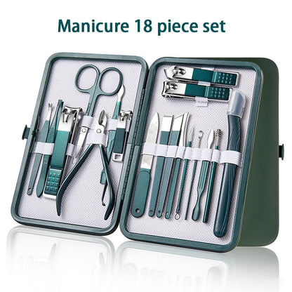 Juego profesional de manicura y pedicura de acero inoxidable de 6 a 18 piezas con estuche de viaje de piel – Kit de uñas y aseo para hombres y mujeres