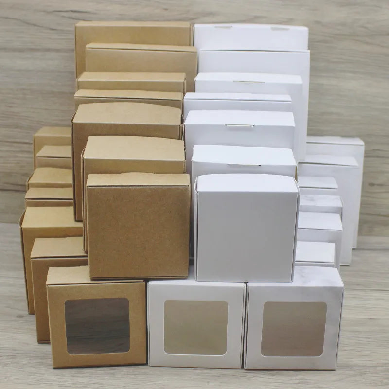 10 BOÎTES CADEAUX en papier kraft blanc avec fenêtre pour Noël, cadeaux, petites attentions et emballages de vente au détail
