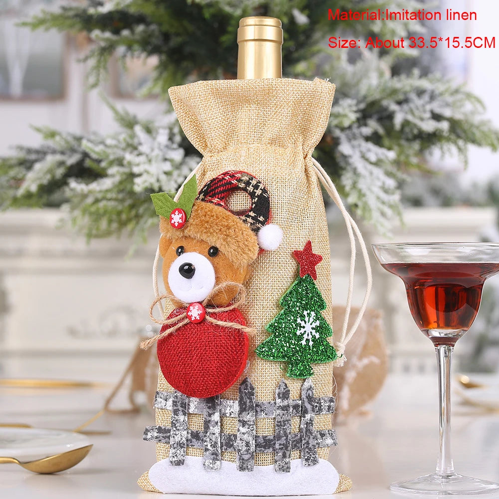 Christmas Wine Bottle Cover Set – Red Dress Wine Bottle Bag for Xmas, New Year Gifts, Navidad Party & Dinner Table Decor