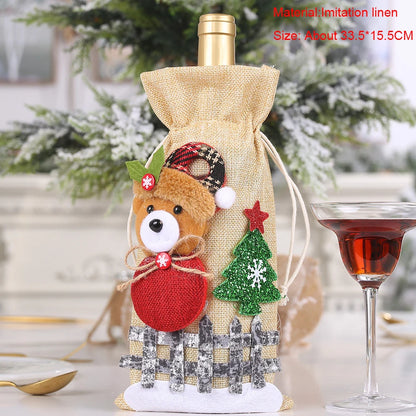 Christmas Wine Bottle Cover Set – Red Dress Wine Bottle Bag for Xmas, New Year Gifts, Navidad Party & Dinner Table Decor