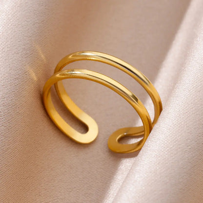 Anillo abierto grueso dorado vintage – Anillo llamativo geométrico de acero inoxidable para mujer