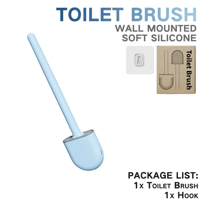 Juego de escobillas de inodoro de silicona – Limpiador de inodoro montado en la pared, kit moderno de cepillo de limpieza para WC, cepillo de silicona flexible con soporte de almacenamiento para baño y accesorios